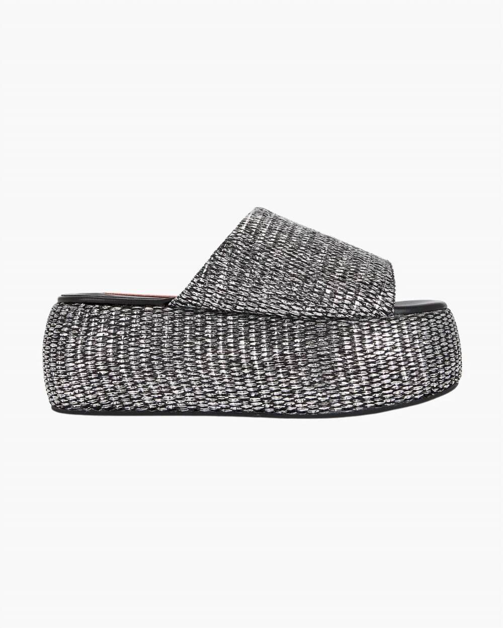 NEW SIMON MILLER women's metallic raffia cloudy platform sandal in black/silver